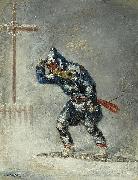 Cornelius Krieghoff 'Snowshoeing Home in a Blizzard' oil